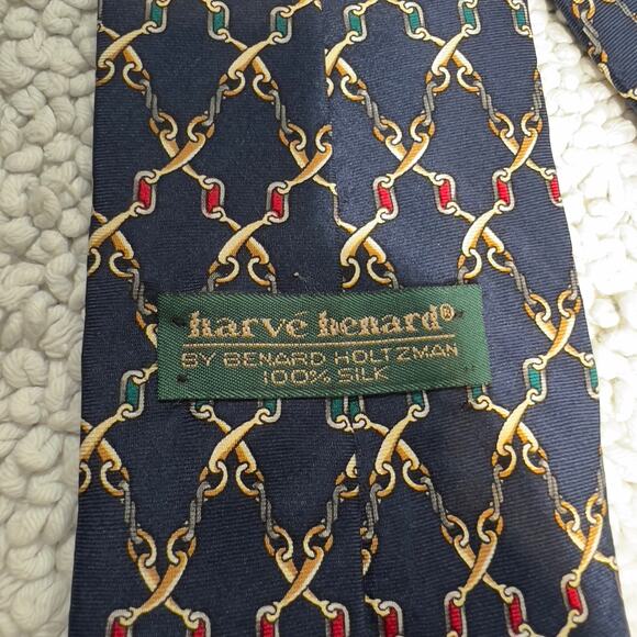 Harve Bernard by Bernard Holtzman 100% Silk Tie Handmade Chain-Link Blue 58"x 4" - Picture 2 of 8
